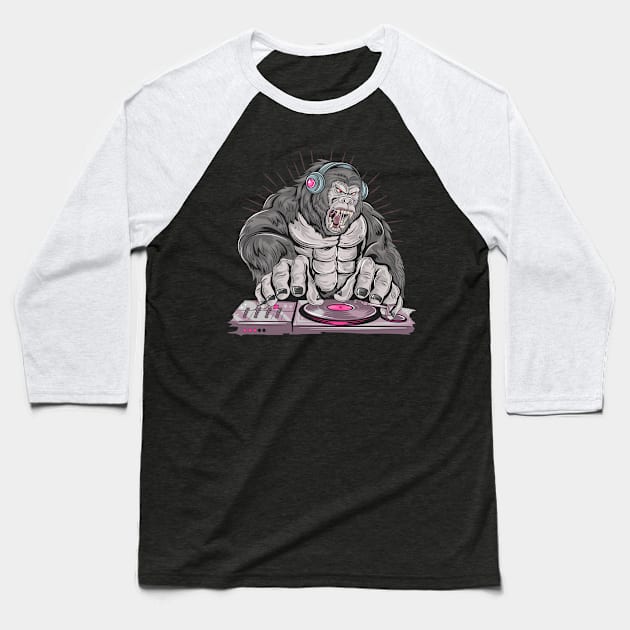 Dj Gorilla Music Baseball T-Shirt by BadDesignCo